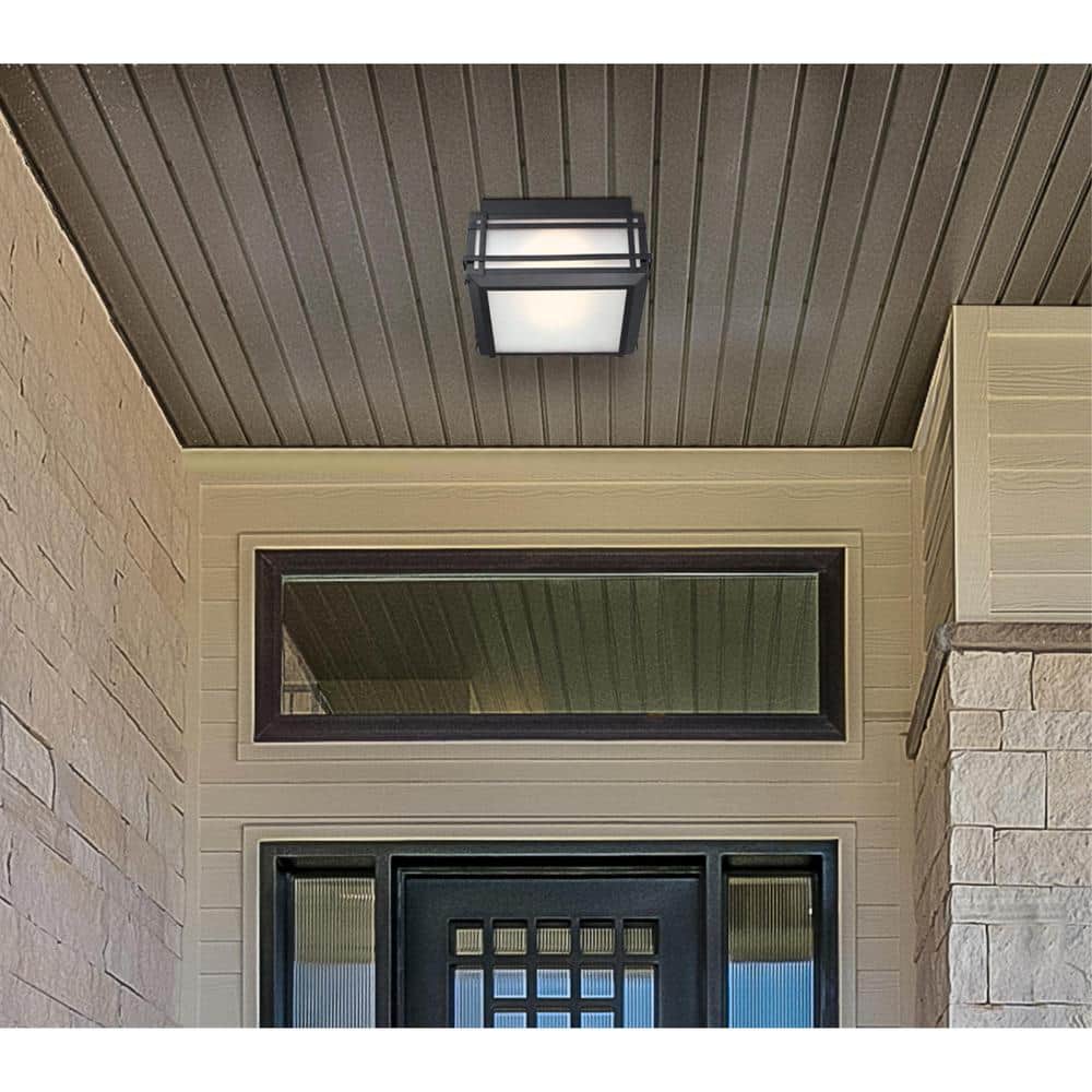 Textured Black Frosted Glass Outdoor Flush Mount Light