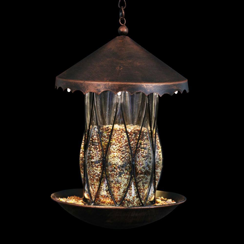 Solar Bronze Hanging Bird Feeder with Diamond Glass Pattern