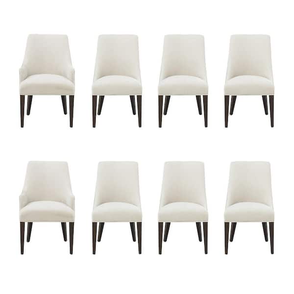 Beever Modern Cream Chenille Fabric Upholstered Dining Arm and Side Chair with Rubberwood Legs (Set of 8)