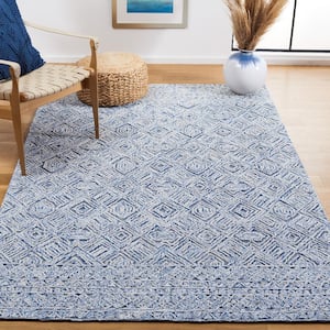 Textual Blue/Ivory 4 ft. x 6 ft. Abstract Border Area Rug