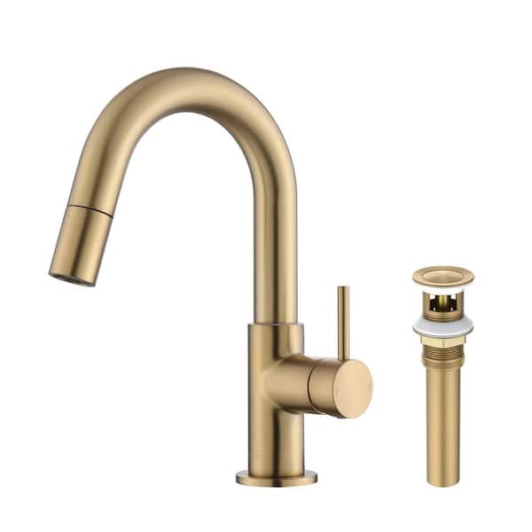 Single Handle High-Arc Pull Down Sprayer Bathroom Sink Faucet