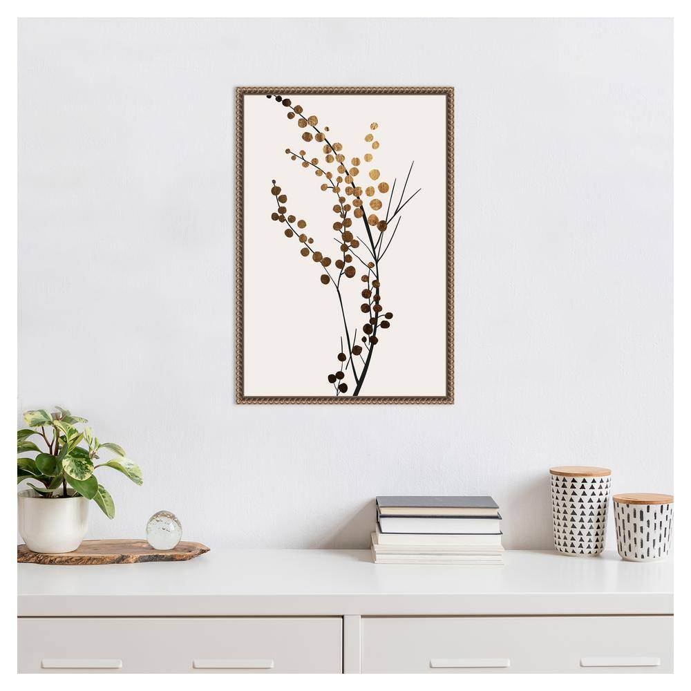 Golden Winter Florals Beaded Framed Canvas Wall Art 16 x 23