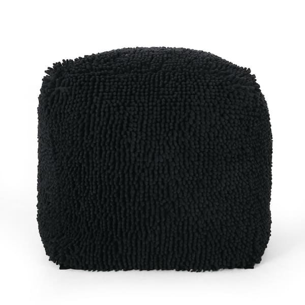 Noble House Cass Charcoal Microfiber Chenille Cube Pouf