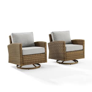 Bradenton Weathered Brown Wicker Outdoor Rocking Chair with Gray Cushions (2-Pack)