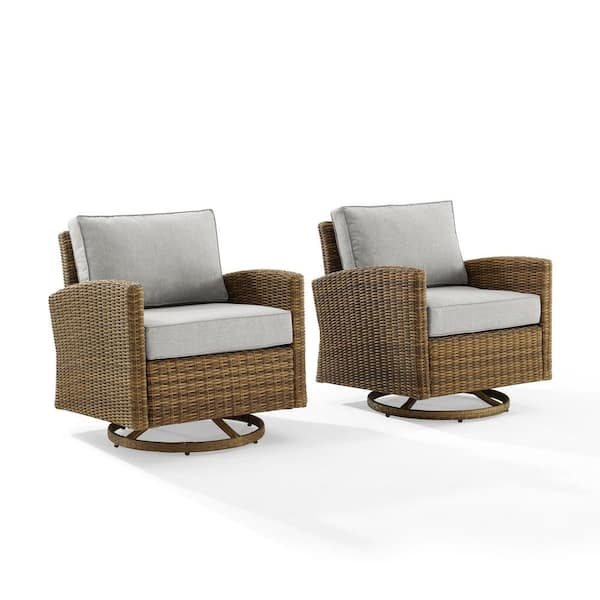 CROSLEY FURNITURE Bradenton Weathered Brown Wicker Outdoor Rocking Chair with Gray Cushions (2-Pack)