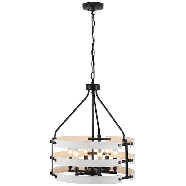 ZJVAIVE 6-Light White Rustic Hanging Linear Candlestick Island Chandelier Lighting for Kitchen Dining Room