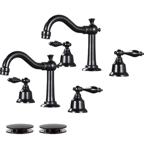 Double Handle 8 in. Widespread Bathroom Faucet Bathroom Sink Faucet with Pop-Up Drain in Oil Rubbed Bronze (2-Pack)