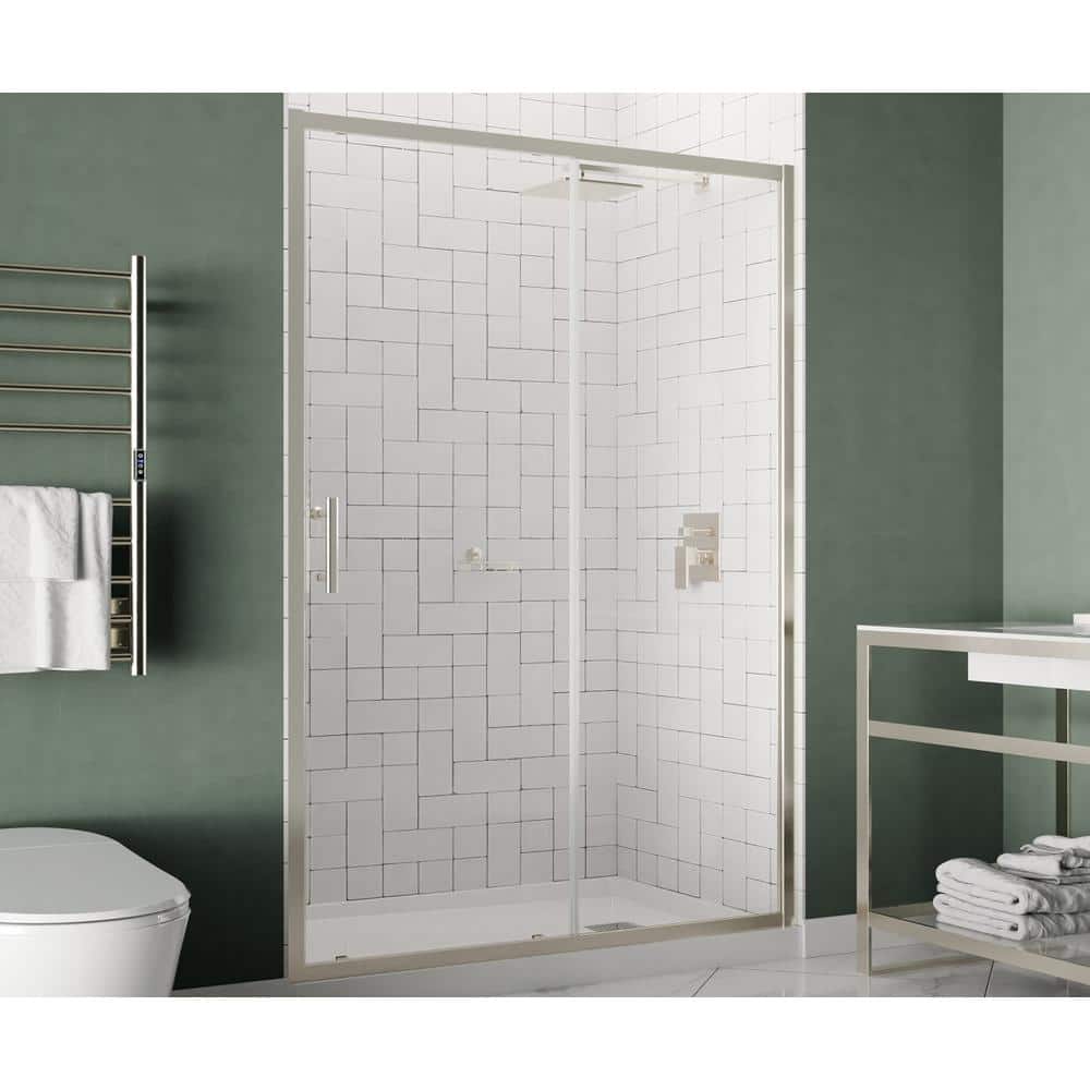 Etzio Series 48 in. x 72 in. H Sliding Framed Shower Door in Brushed Nickel