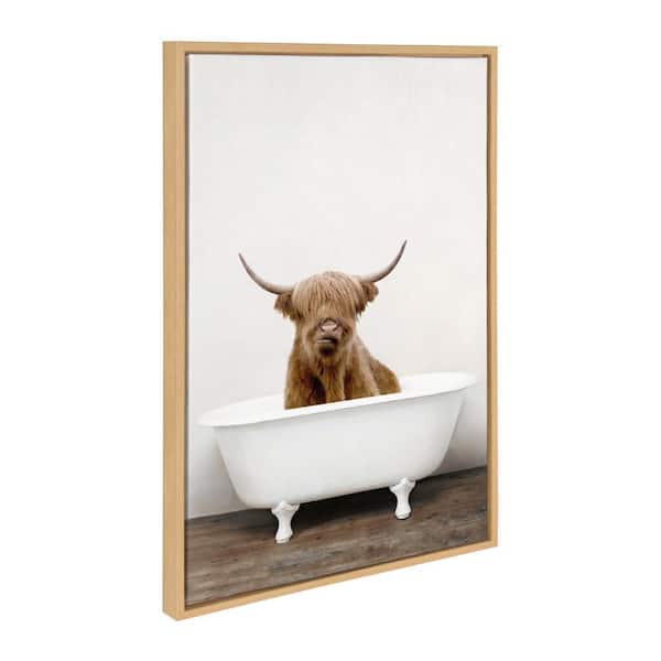 Kate and Laurel Sylvie Highland Cow in Tub Color by Amy Peterson Art Studio Framed Art Print 23 in. x 33 in.