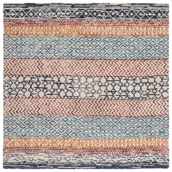 Capri 5 ft. x 5 ft. Ivory/Charcoal Geometric Striped Square Area Rug