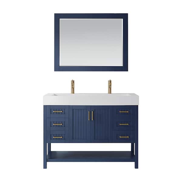 ROSWELL Pavia 48 in. Bath Vanity in Blue with Acrylic Vanity Top in White with White Basin and Mirror