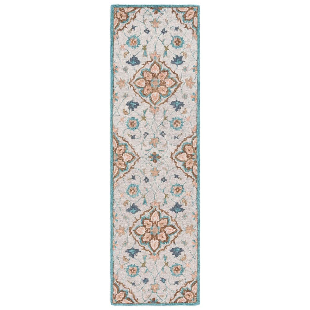 SAFAVIEH Blossom 2 ft. x 8 ft. Beige/Blue Floral Border Runner Rug ...