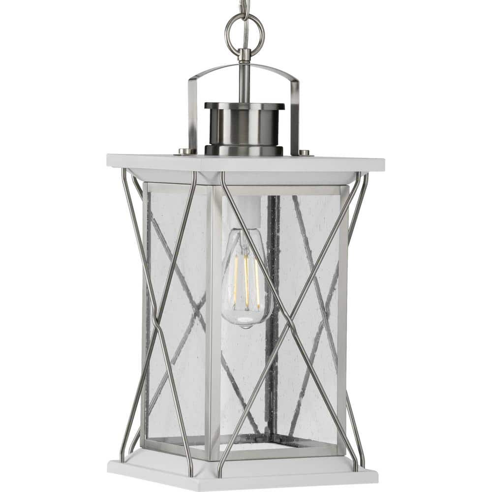 Barlowe Collection 1-Light Stainless Steel Clear Seeded Glass Farmhouse Outdoor Hanging Lantern Light price history on PriceWatchPro
