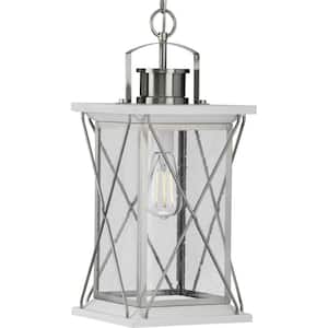 Barlowe Collection 1-Light Stainless Steel Clear Seeded Glass Farmhouse Outdoor Hanging Lantern Light