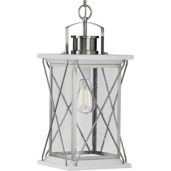 Progress Lighting Barlowe Collection 1-Light Stainless Steel Clear Seeded Glass Farmhouse Outdoor Hanging Lantern Light