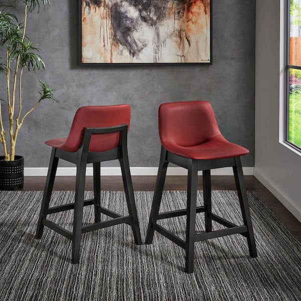 Red Vegan Leather Counter Height Chair (Set of 2)