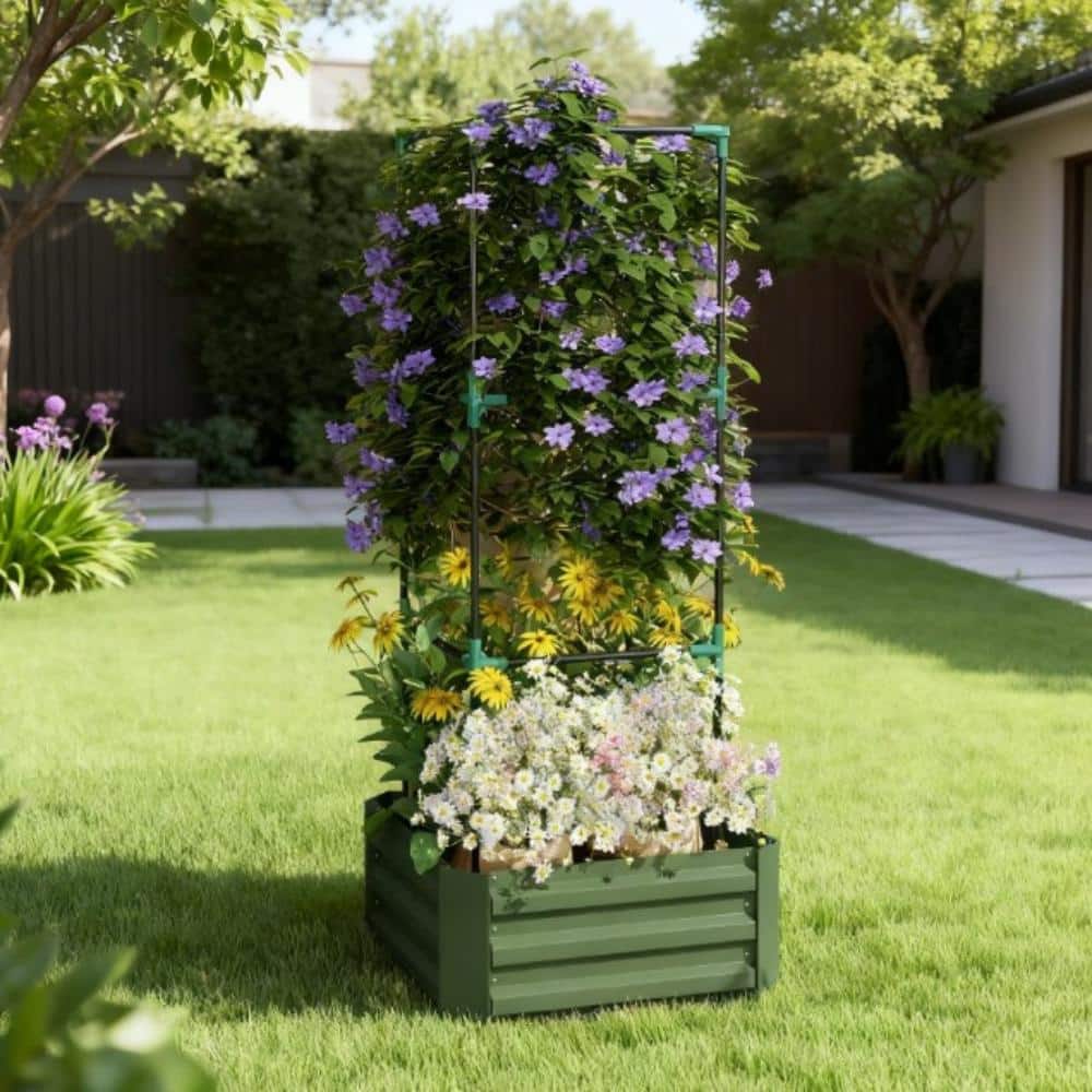 Garden Bed,Galvanized Planter Box,Raised Garden Bed with Cage for Climbing Vines price history on PriceWatchPro