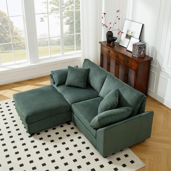 Morden Fort 83 in. Modular Cloud Couch Green Corduroy L-shaped Sectional Sofa with Storage for Living Room Apartment Office