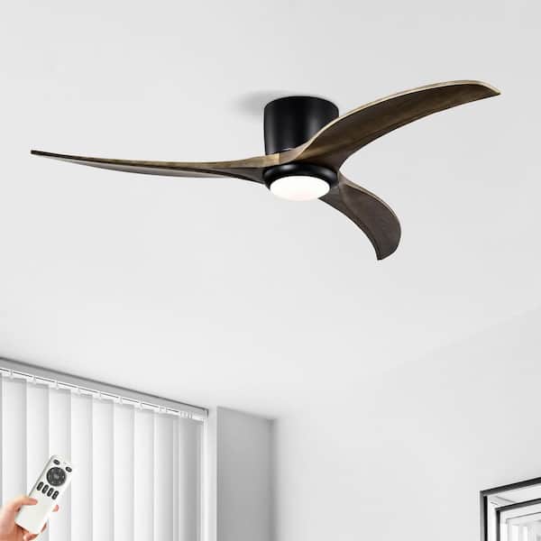 52 in. Brown Ceiling Fan with 3 Wood Blades, LED Light and Remote, Dimmable for Bedroom, Living Room