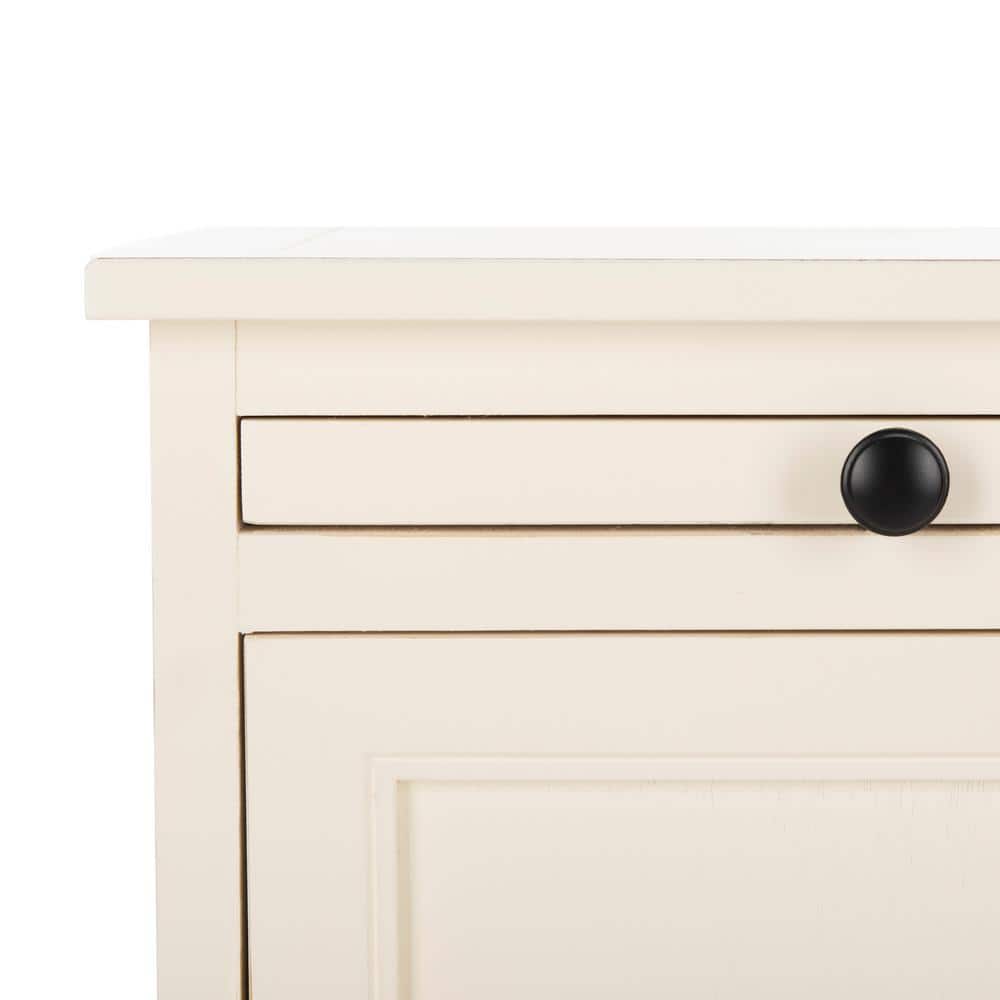 Distressed Cream Pine Wood Tall Accent Cabinet