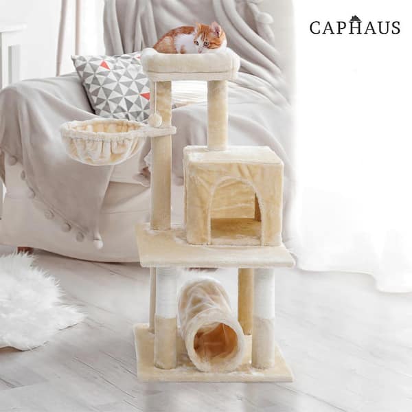 Multi-level Wooden Cat Tower With Thickened Sisal Scratching Posts For Indoor Cats