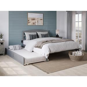 Warren 60-1/4 in. W Grey Queen Solid Wood Frame with Twin XL Pull Out Trundle Bed and USB Charger Platform Bed