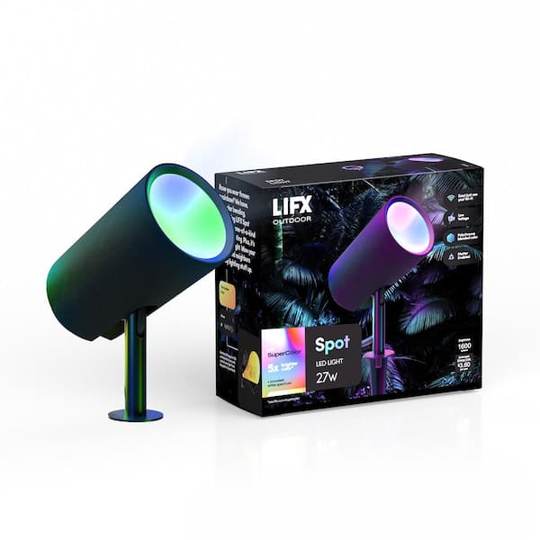 Low Voltage 1600 Lumens Black RGB Integrated LED Smart Wi-Fi Landscape Spotlight, Works w/ Alexa/Hey Google/HomeKit/Siri