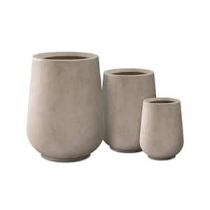 26.5", 20" and 13.1"H Round Weathered Concrete Tall Planters, Set of 3 Outdoor Indoor Large w/ Drainage Holes