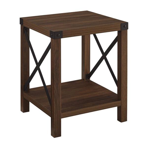 Cubilan 18 in. W Dark Walnut Square Wood End Table with 2-Shelves 