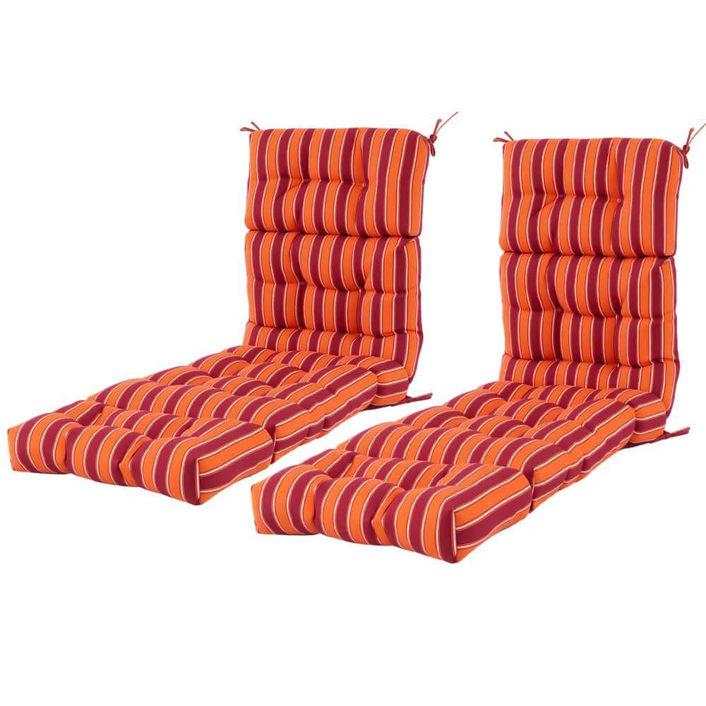 2Pcs 73 x 22 Inch Outdoor High Back Lounge Chair Cushion Recliner Cushion with 4 Fixing Ties Orange+Red