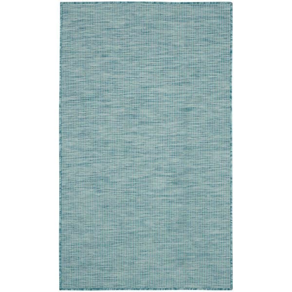 Nourison Positano Aqua 3 ft. x 5 ft. Solid Contemporary Indoor/Outdoor Patio Kitchen Area Rug
