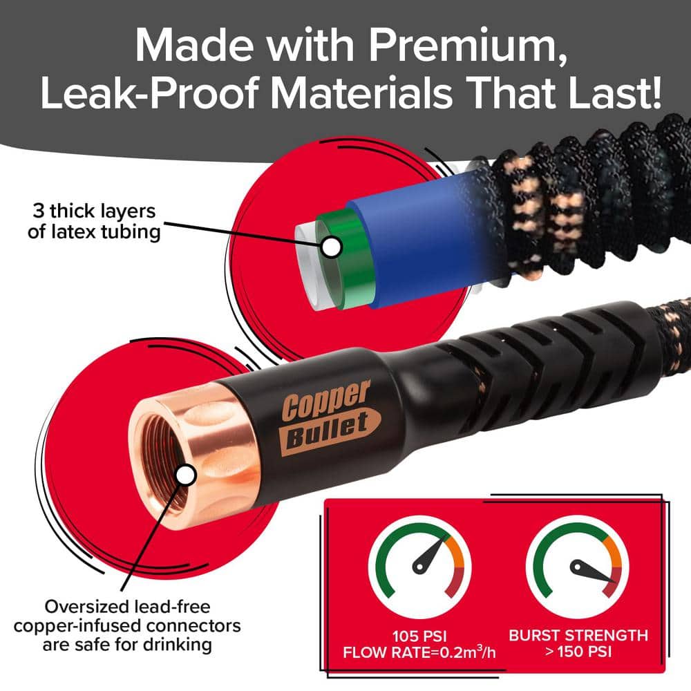 50 FT Black and Copper Expandable Garden Hose with Spray Nozzle