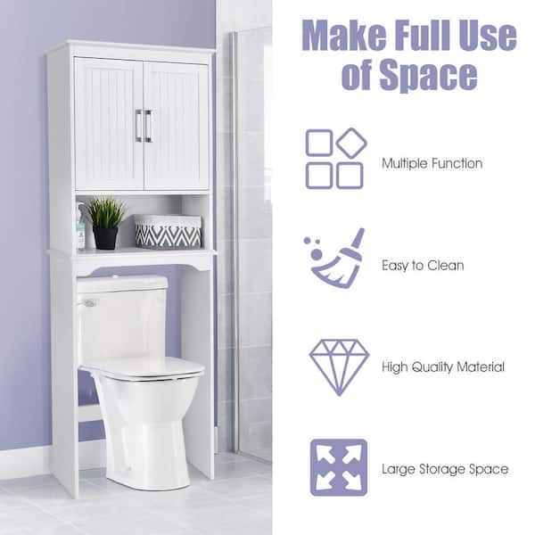 Glacier Bay Shaker 26.7 in. W x 68 in. H x 10.1 in. D White Over The Toilet  Storage with Adjustable Shelves & Doors 5323WWHD - The Home Depot