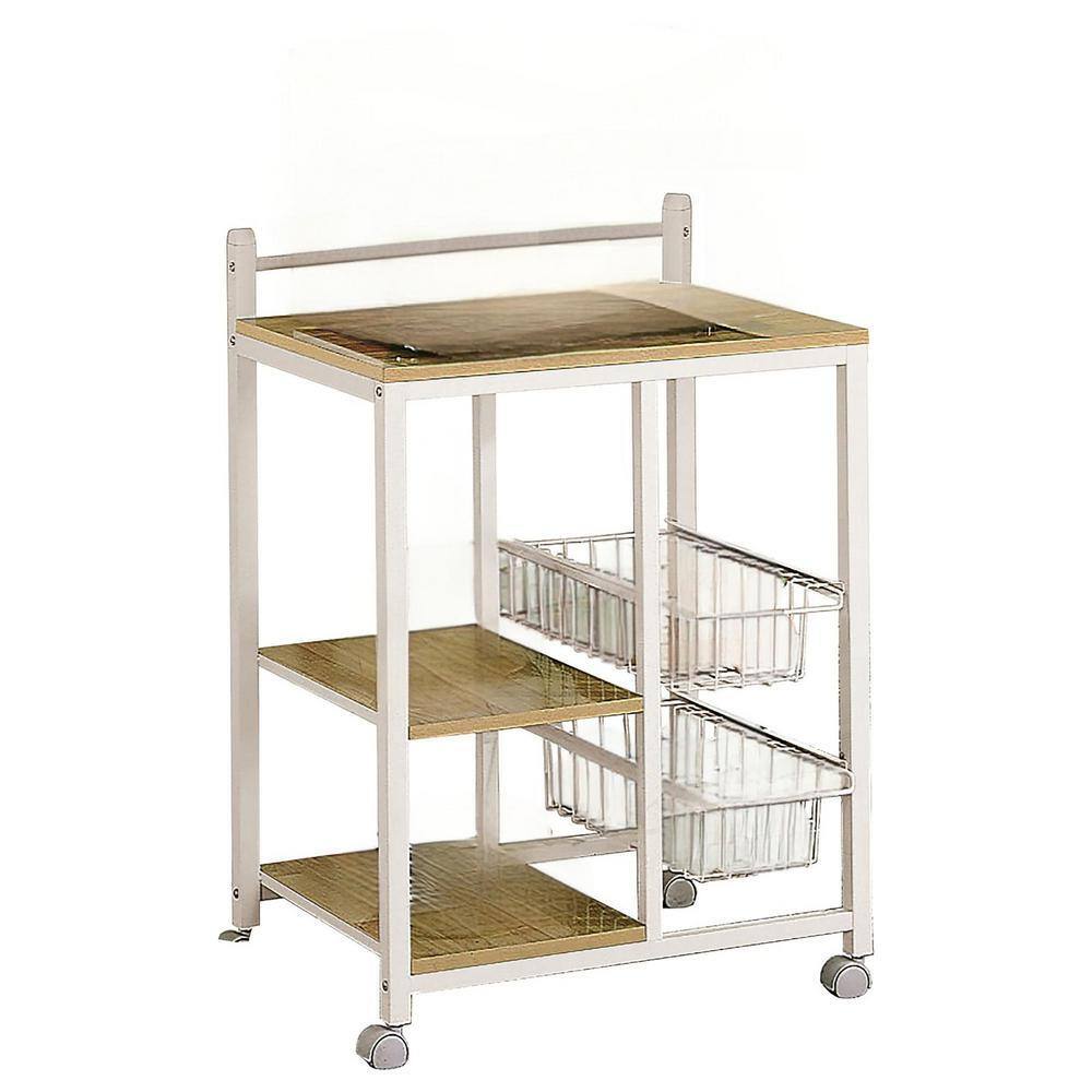 Kitchen Cart with 2-Shelf and 2 Hanging Baskets, Removable Kitchen Pantry, Storage Organization-White