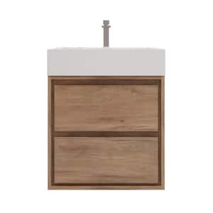 Saggie 24 in. W x 20 in. D x 28 in. H Single Sink Floating Bath Vanity in White Oak with White Acrylic Top