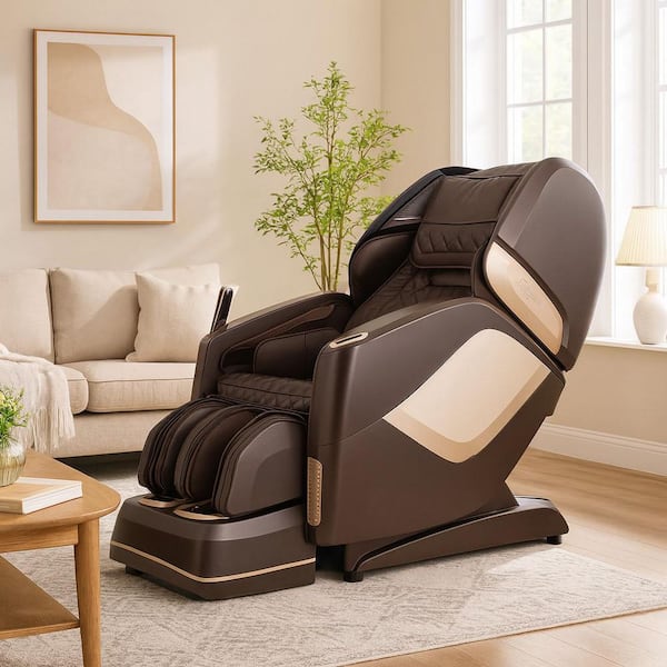 Osaki Maestro LE Series Brown Reclining 4D Massage Chair with Wireless Charger, Heated Back Roller, Touch Screen Remote