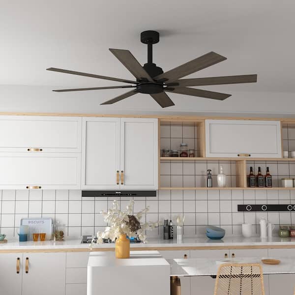 Indoor Outdoor Use 65 in. Black Solid Wood Grain 8 Blade Propeller Ceiling Fan with Remote Control, 5-Speed Adjustable