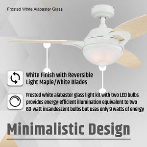 Arcadia 46 in. Indoor White Ceiling Fan with Remote Control and Reversible-Light Maple/White Blades