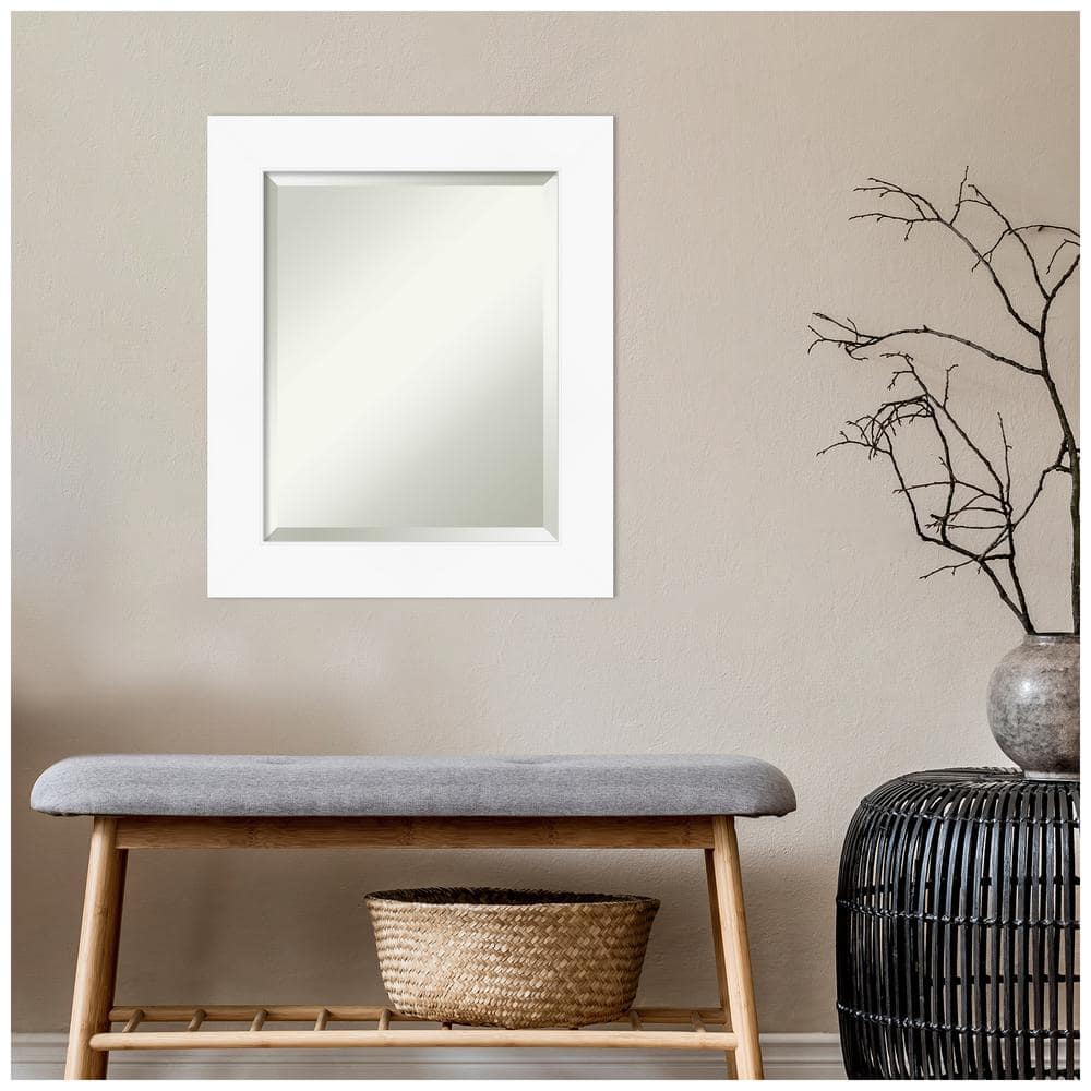 Cabinet White Framed Rectangular Wall Mirror 21.38 x 25.38 Inches