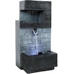 13 in. Modern Tiered Brick Wall Tabletop Water Fountain with LED