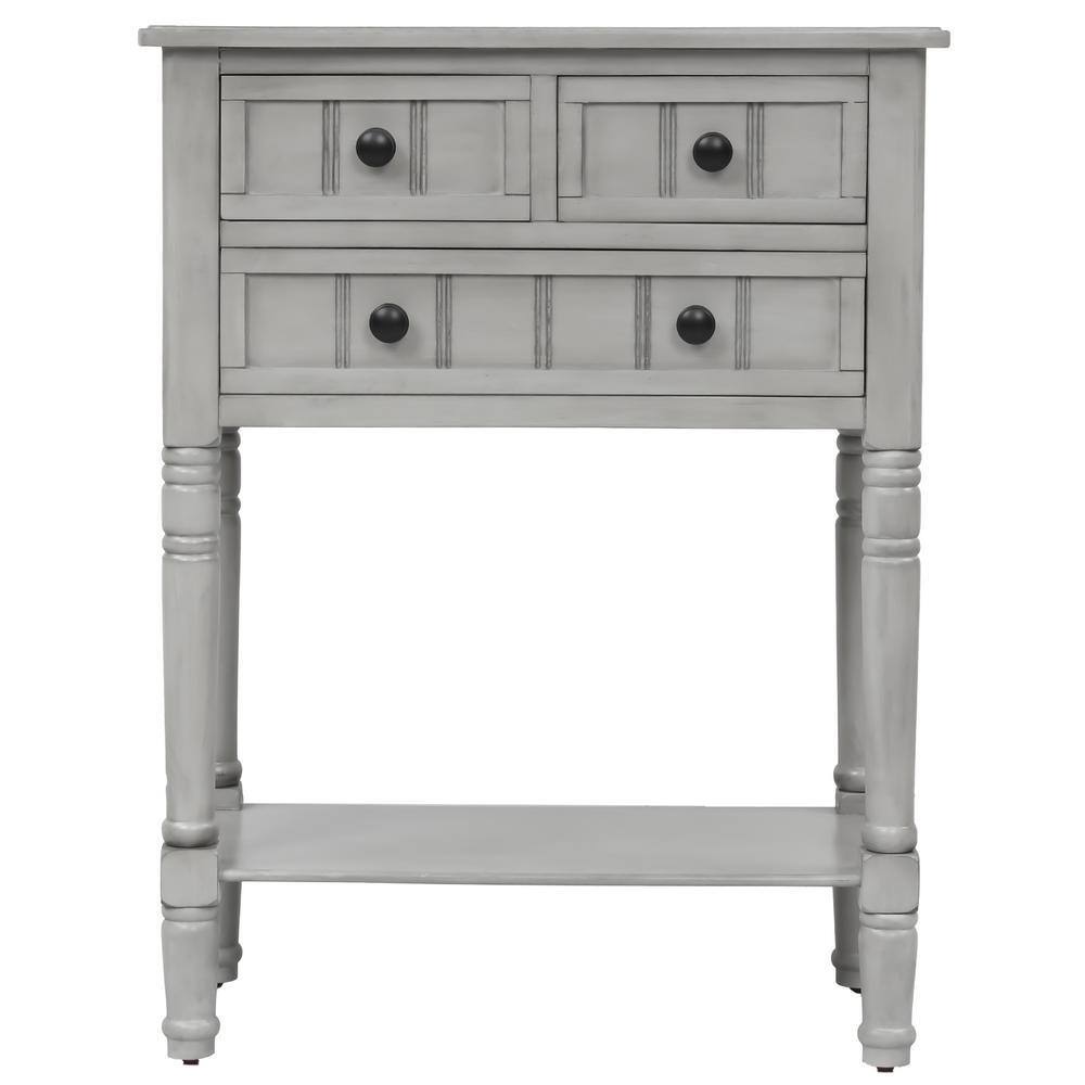 Qualler 24 in. Rectangle Gray Wash Wood Console Table with 3-Storage ...