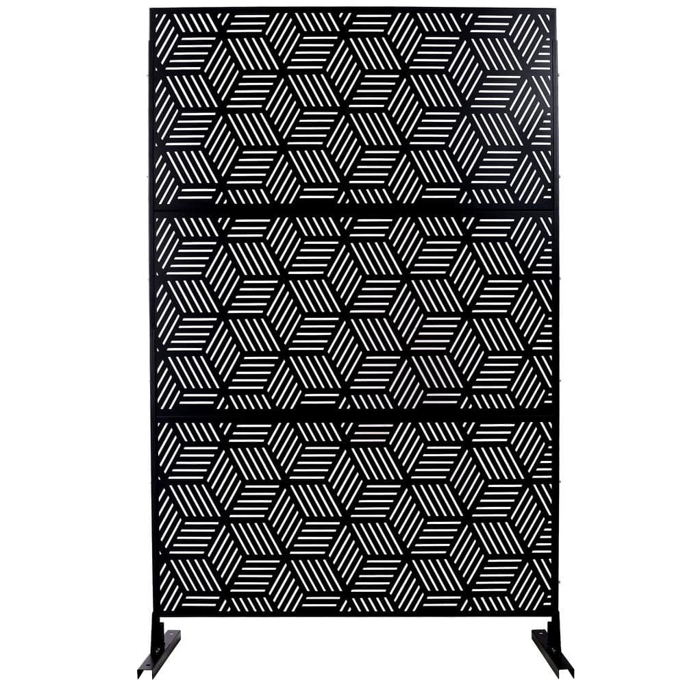 48 in. W x 76 in. H Black Steel Freestanding Privacy Fence Screen for Outside Lawn Garden price history on PriceWatchPro