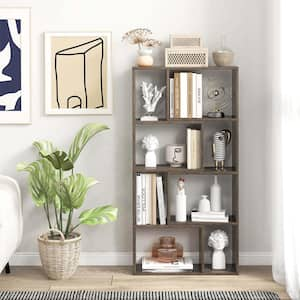 48 in. Tall Grey Engineered Wood 5-Shelf Geometric Bookcase with Open Storage, Tip-Resistant Hardware