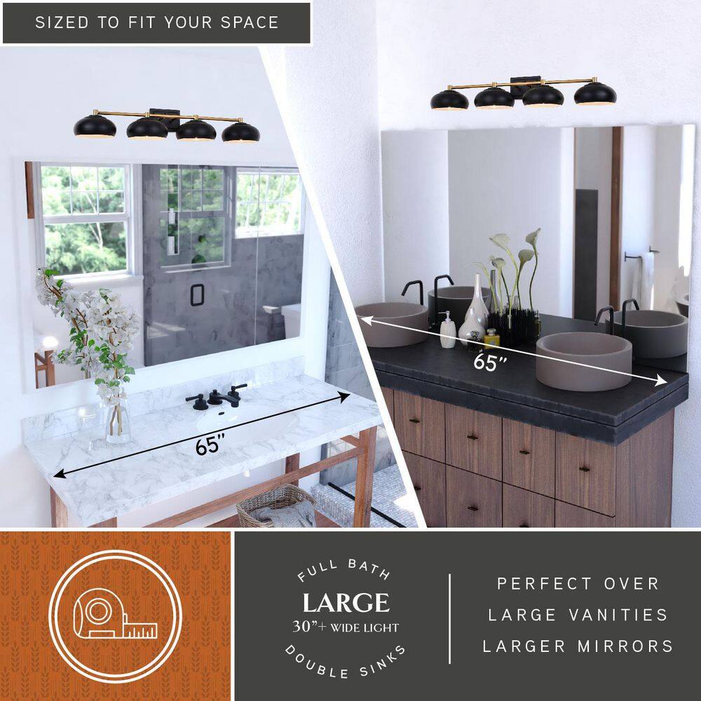 Matte Black and Satin Brass 4-Light Dimmable Vanity Fixture