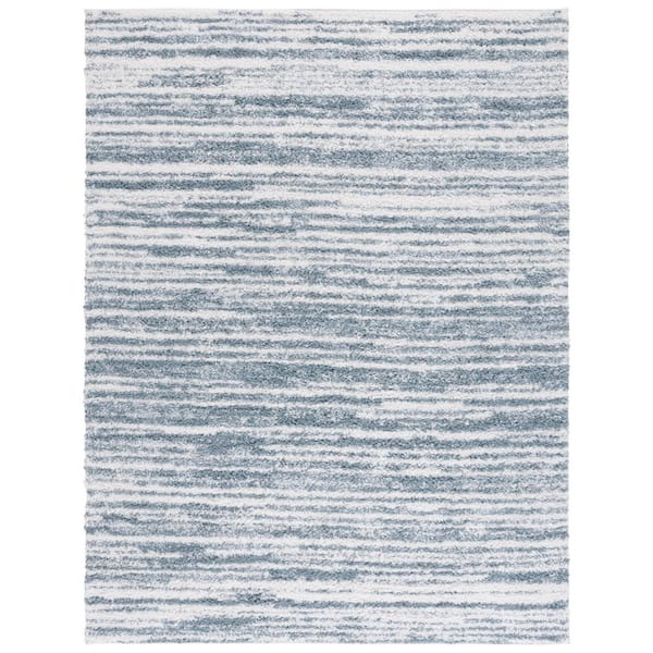 Rumi Shag 8 ft. x 10 ft. Light Blue/Ivory Abstract Striped Area Rug
