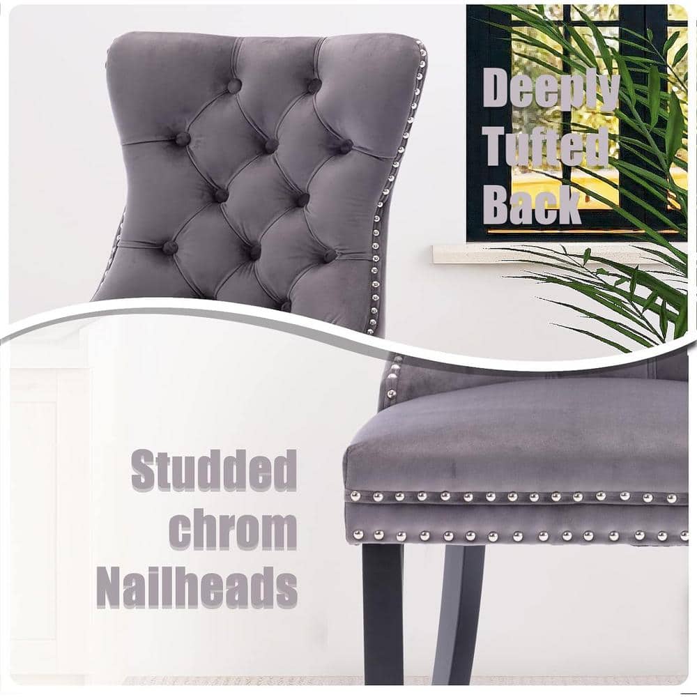 Gray Velvet Upholstered High Back Parsons Side Chair with Wood Legs