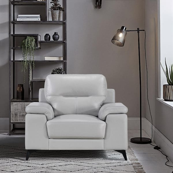 EVERGLADE HOME Argonne Silver Gray Leather Accent Chair
