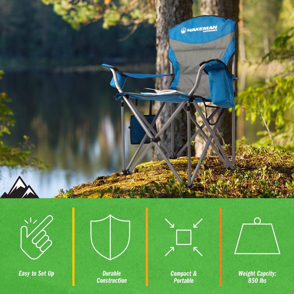 Oversized Blue and Gray Heavy Duty Folding Camping Chair