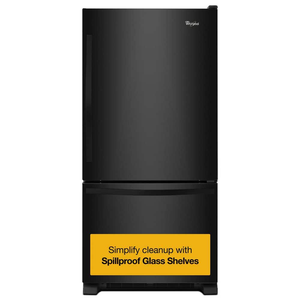 Whirlpool 33 in. wide Bottom-Freezer Refrigerator with SpillGuard Glass Shelves - 22 cu. ft in Black-on-Black 33 in. on Fridge.com