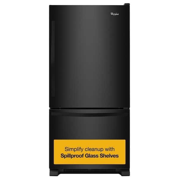 32.75 in. 22 cu. ft. Bottom Freezer Refrigerator in Black with SPILL GUARD Glass Shelves